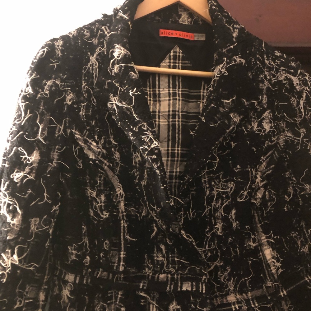 Alice + Olivia Black and White Bouclé Blazer